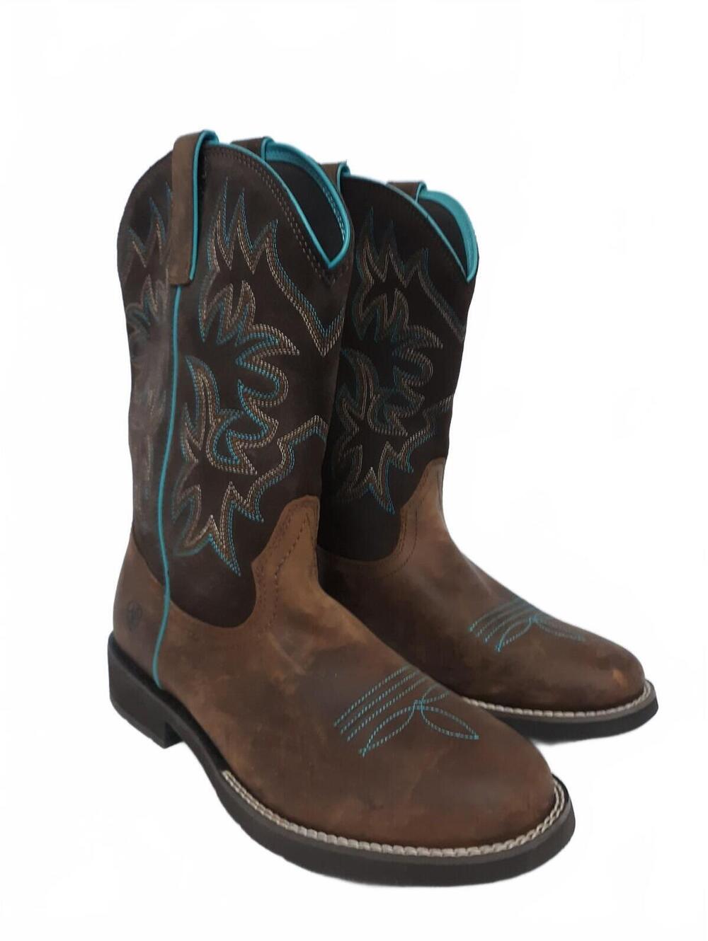 Ariat Delilah Women Western Boots 8.5 B Brown Leather Cowboy Turquoise 10021457